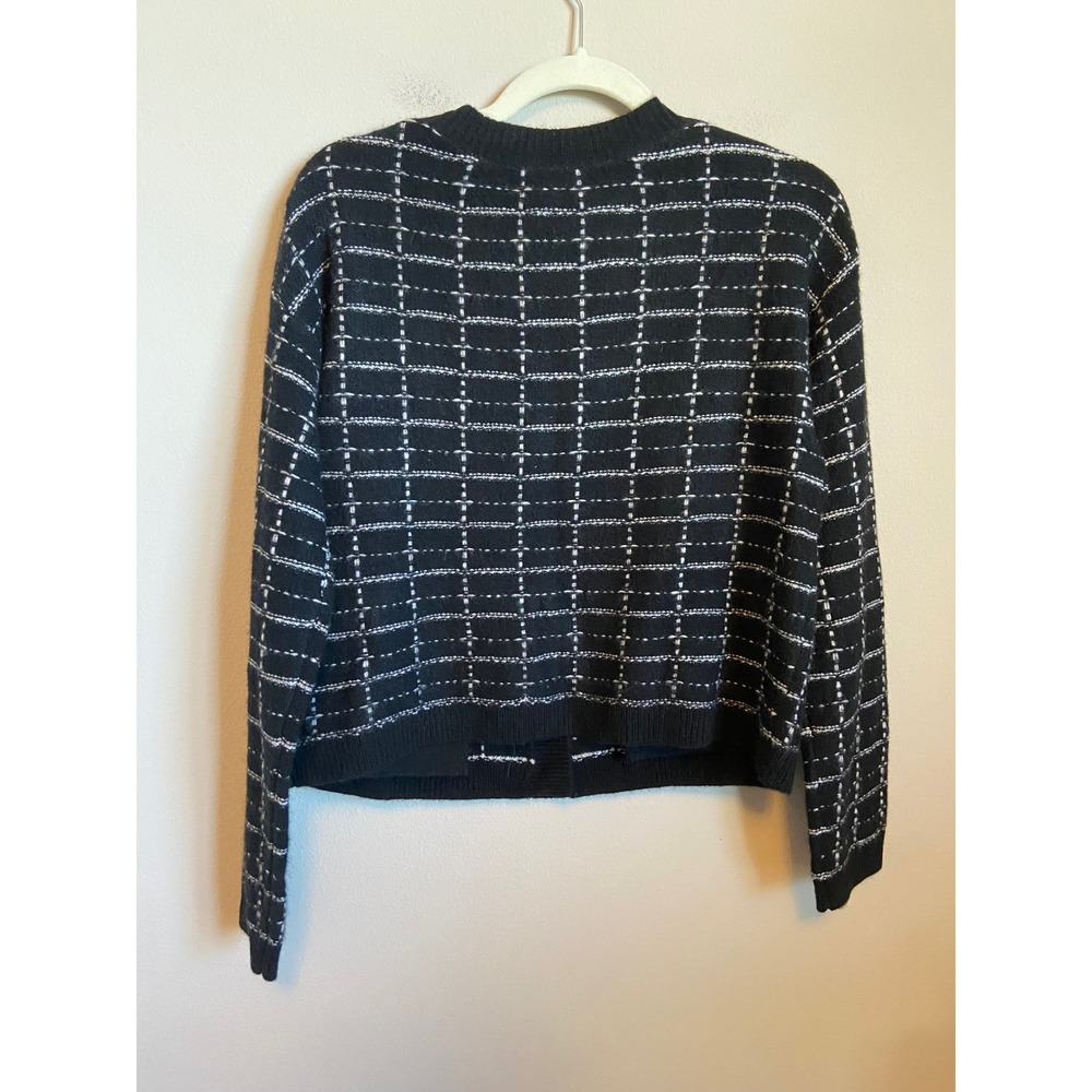C‎ by Bloomingdales Cashmere Cardigan Sweater Black White Grid Metallic  M - Picture 8 of 8